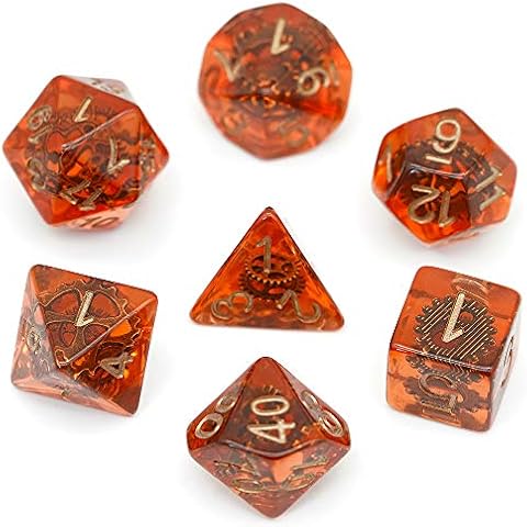 cusdie 7-Die DND Dice, Polyhedral Dice Set Filled with Gears, for Role Playing Game Dungeons and Dragons D&D Dice MTG Pathfinder (Red Copper) Cover