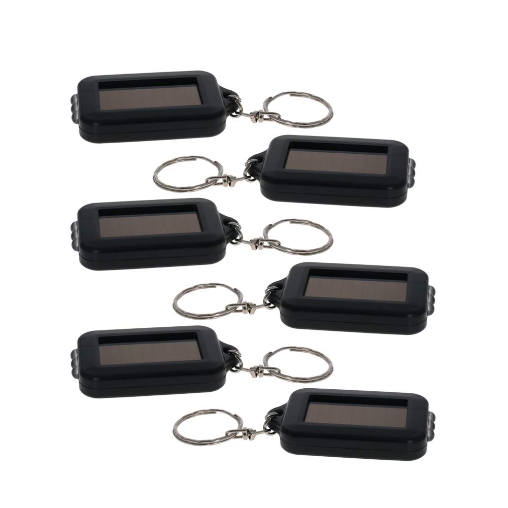 Othmro White Mini Led Keychain Flashlight Torch Solar Energy Power Black With Hook For Camping Hiking Hunting Fishing 6Pcs