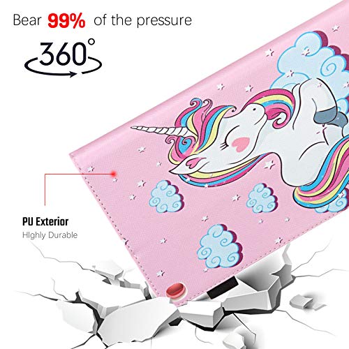Dteck Cute Kid Case for Galaxy Tab A 10.1" (2019) Tablet SM-T510/T515, PU Leather Protective Lightweight Fold Stand Cover with Adjustable Viewing Angles, 3 Card Slots, Slim Folio Shell, Pink Unicorn
