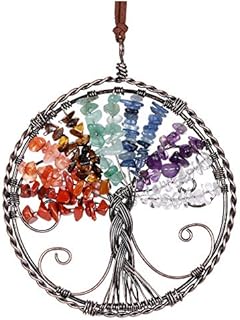 Memolome 7 Chakra Healing Crystal Stone Hanging Ornament Handmade Tree of Life Dream Catcher Window Car Wall Decor Home Office Decorations for Reiki Good Luck Energy Yoga Meditation Protection Crystal