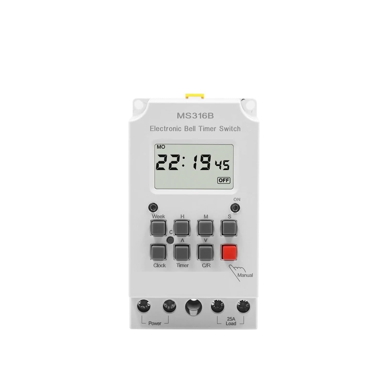 Temporizador programable de 220 V y 25 A con Interruptor y Controlador de Tiempo de Timbre Escolar