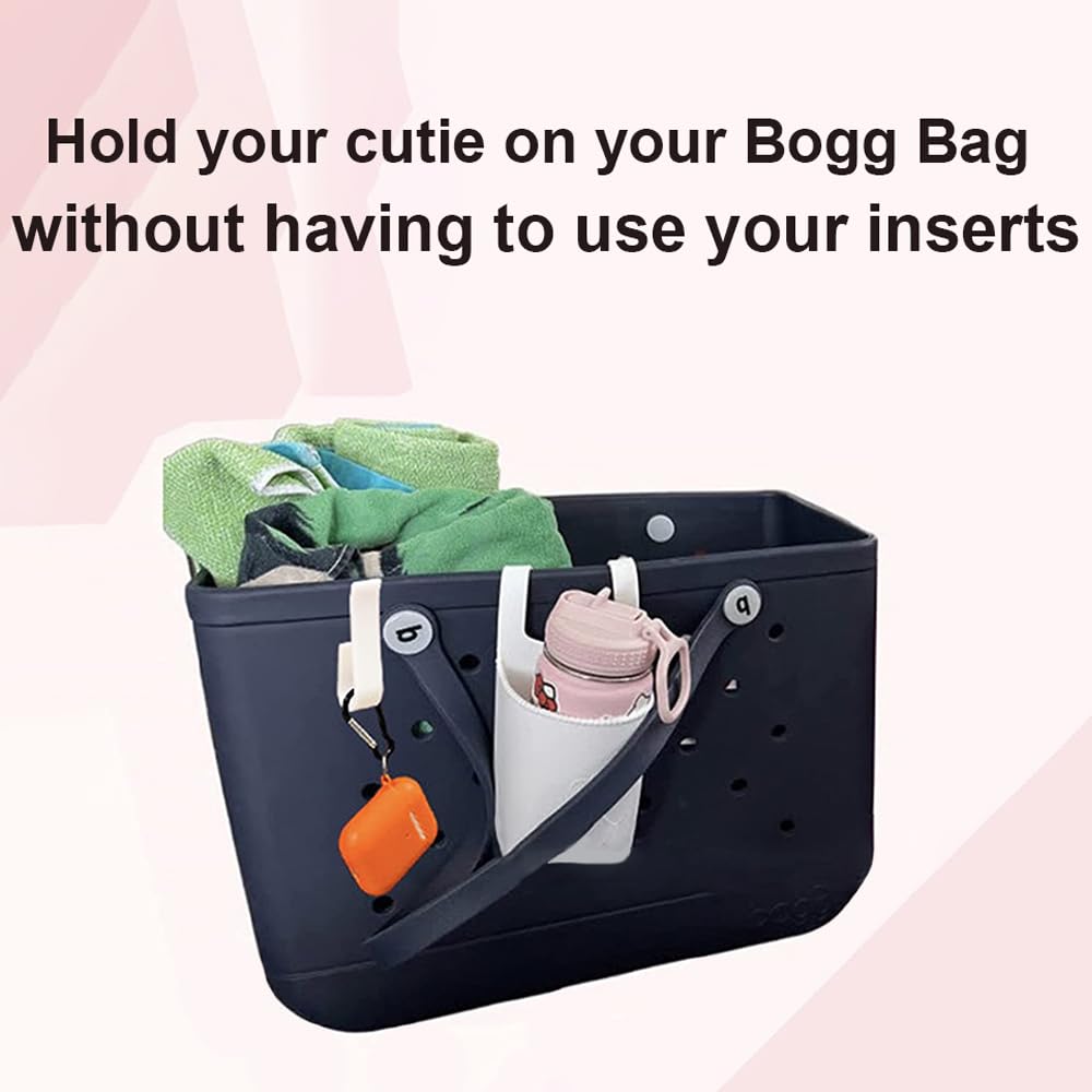 4 Pack Hooks Accessories for Bogg Bags, Insert Cup Holder Connector Key Holder Mask Holder for Bogg Beach Tote Bag - White