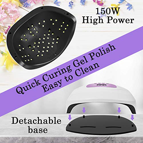 150W UV LED Nail Lamp for Gel Polish,Fast LED UV Dryer Nail Curing Light with 57 Lamp Beads Auto Sensor,Professional Nail Art Salon Accessories with Portable Handle and Larger Space (Purple) - Thumbnail 5