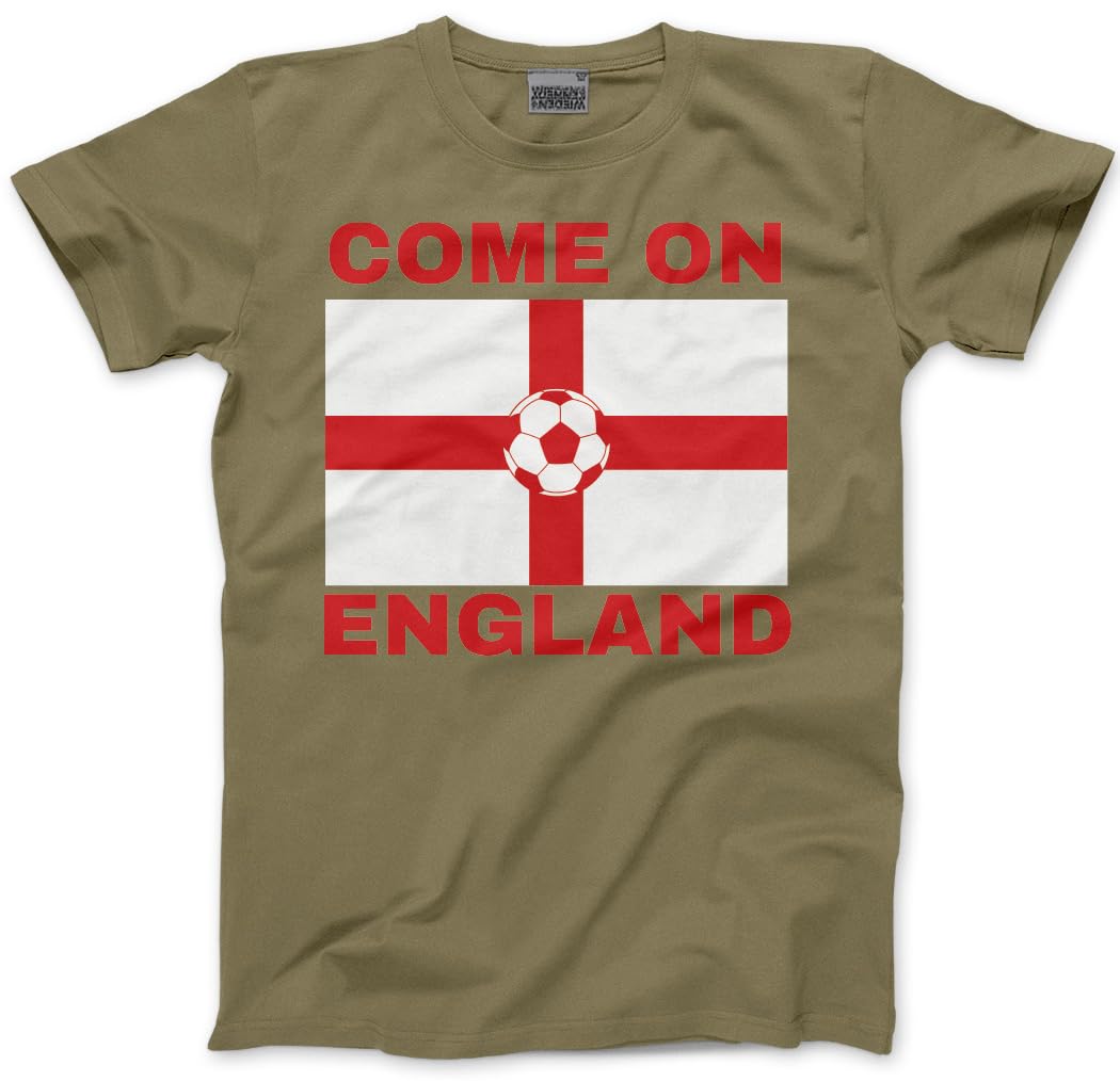 England Top for Kids, Teens and Adults – Come On England Football T-Shirt - World Tournament USA Cup Tee Flag Lions Patriotic Footie Tshirt - 5XL Khaki