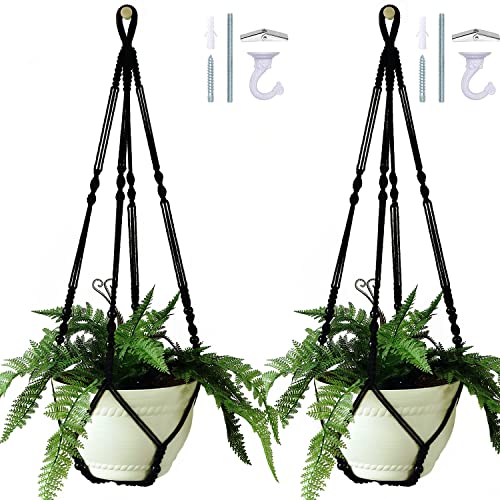 2 Pack Macrame Plant Hanger Black Large 43 Inch Long Hanging Plan...