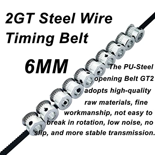 Cinghia per stampante 3D 5 metri (16,4 ft), Cinghia dentata da 6 mm GT2 Belt aperta sincrona in PU con nucleo in acciaio per stampanti 3D Ender 3, nero
