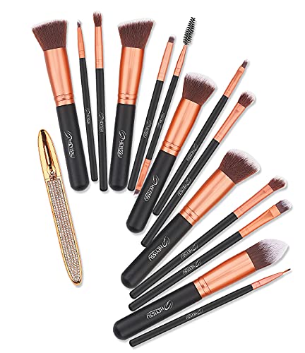 HEYISSU Makeup Brushes,14 Pcs Brush Set,1 Pcs Eye Makeup pen,Premium Synthetic Foundation Powder Concealers Eye Shadows Brush Set,Rose Gold