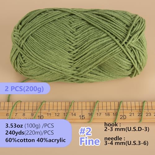 Image of 200g Milk Cotton Yarn for Crochet & Amigurumi - Soft Yarn for Sweaters, Hats, Socks & Blankets (Army Green)