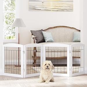PAWLAND Dog Gate for The Doorways House Stairs Foldable Freestanding Indoor Pet Gate for Dogs Wooden Puppy Safety Fence 80" Wide 24" Height 4 Panels White PAWLAND Dog Gate for The Doorways House Stairs Foldable Freestanding Indoor Pet Gate for Dogs Wooden Puppy Safety Fence 80 Wide 24 Height 4 Panels White