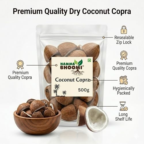 Image of Namma Bhoomi Dry Coconut Copra, 100% Natural Sun Dried, Rich Flavor, Perfect for Cooking & Sweets, 500g