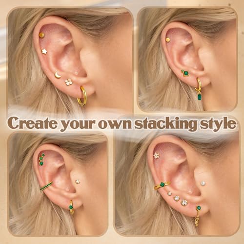 YADOCA 25pcs Hypoallergenic Flat Back Earrings 20G Cartilage Tragus Conch Piercing Jewelry Surgical Stainless Steel Flatback Stud Earrings For Women Small Hoop Earring Set for Multiple Piercing Gold/Silver(𝐒𝐢𝐧𝐠𝐥𝐞 𝐄𝐚𝐫𝐫𝐢𝐧𝐠𝐬 𝐍𝐨𝐭 𝐀 𝐏𝐚𝐢𝐫)4