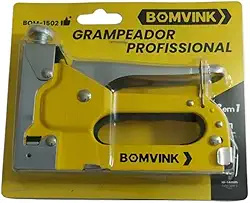 Grampeador Profissional, Amarelo, 3 Tipos de Grampo, 4-14mm, com Estrutura Metálica Reforçada, para Tapeçaria e Estofamento