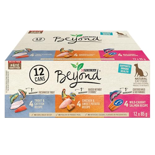 Beyond Grain Free Natural Wet Cat Food, Pate Variety Pack 3 Flavours – 85 g Can (12 Pack)