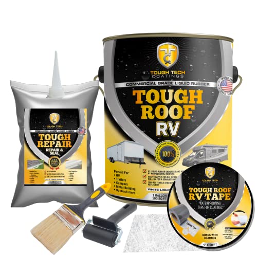 Tough Tech Coatings RV Roof Sealant and Coating Kit - Bonds to Any Surface - EPDM, TPO, Fiberglass, Aluminum, Metal - Butyl Tape Seals Seams, Vents, Skylights (KIT - 1G, 1, .5G Pouch, White