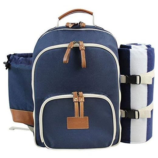 INNO STAGE Insulated Picnic Backpack for 4 Persons with Full Stainless Cutlery Set, Roomy Cooler Compartment, Bottle Holder and Large Waterproof Mat