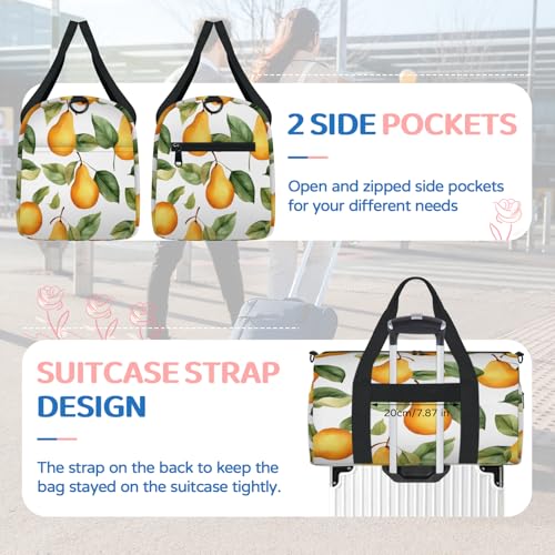 Cartoon Pear Sports Duffle Bag for Women Men Waterproof Overnight Weekender Bag with Adjustable Strap Travel Tote Bags for Beach Yoga Work Dance Swim4