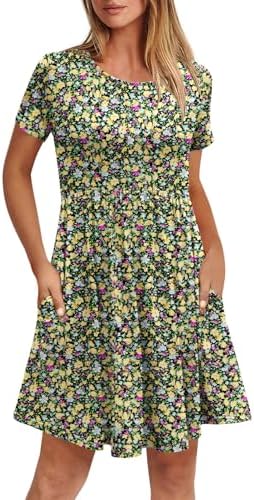 Women's Dresses Casual Crew Neck T-Shirts A-line Dress Summer Dresses for Women XS-2XL