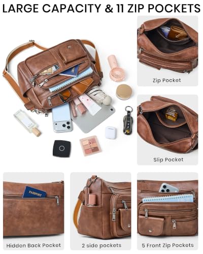 Image of Bluome Vegan Leather Crossbody Purse for women Multi Pocket Crossbody Bag Messenger Bag Travel Purse Handbag Shoulder