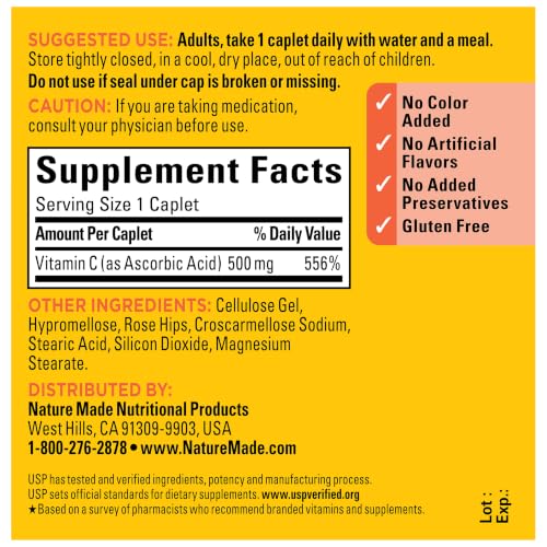 Nature Made Vitamin C 500 mg with Rose Hips Caplets, 130 Caplets - image 7