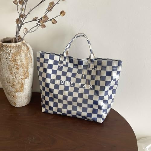 Image of Lushandy Striped PVC Tote Bag for Women, Waterproof Plastic Tote Bag for Beach Pool Large Top Handle Travel Hobo Handbag