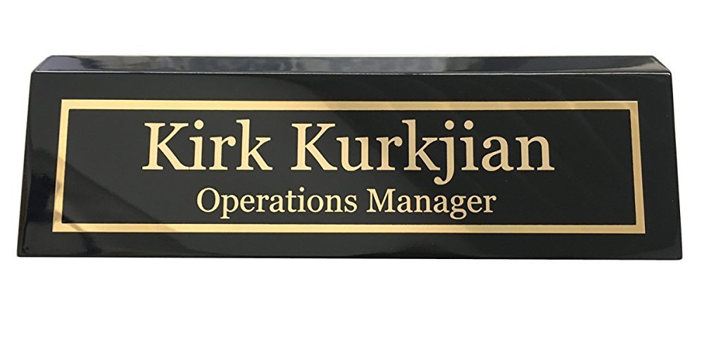 Piano Black Name Plate for Desk Engraved in USA by Griffco Supply | Desk Name Plate Personalized Engraving