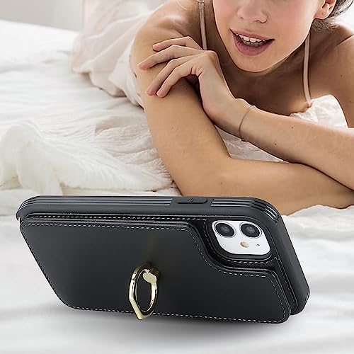 Image of for iPhone 11 Phone Case with Card Holder and Strap for Women,Crossbody Lanyard,RFID Blocking,Kickstand Ring Stand,Snap Clasp,Phone Wallet Cases 6.1 inch(Black)