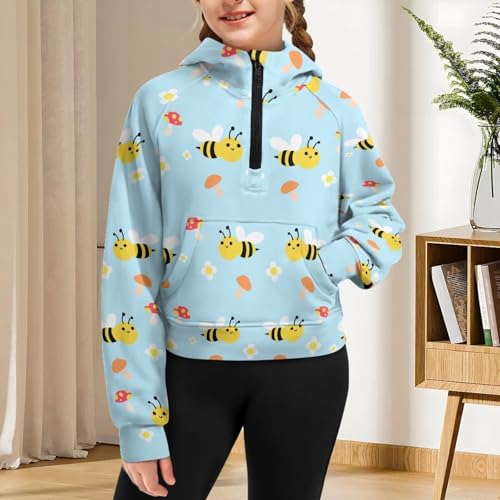 Girls' Cropped Half Zip Hoodie, Lightweight Pullover with Pocket for Casual Fall Spring Wear4