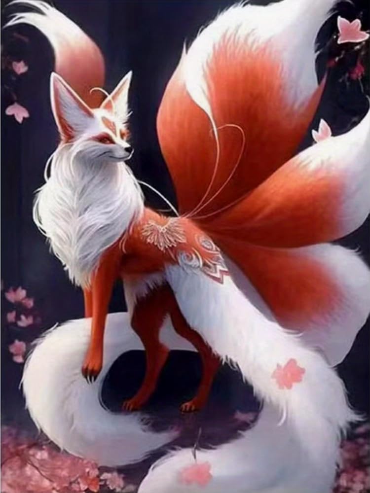 WELIWE 5D Diamond Painting Kits DIYDiamondRhinestone Crystal Painting Painting by Numbers for Children Adults Home Wall Decoration Nine-Tailed Fox 40x50 cm