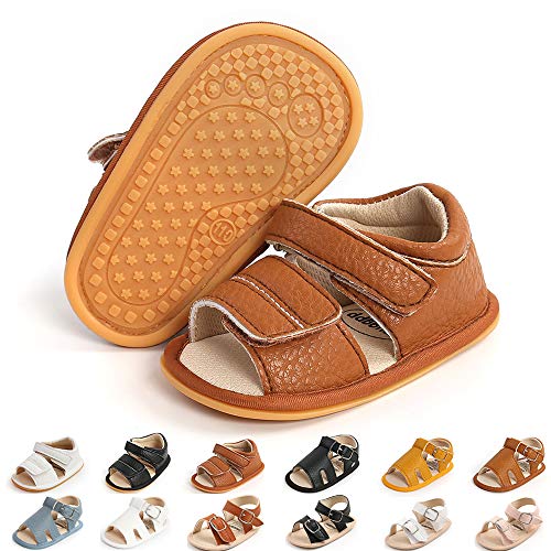 FEAMODAL Infant Baby Boys Girls Sandals Summer Outdoor Soft Rubber Sole Anti-Slip Toddler Flats First Walker Crib Shoes(01 Brown, 0-6 Months)