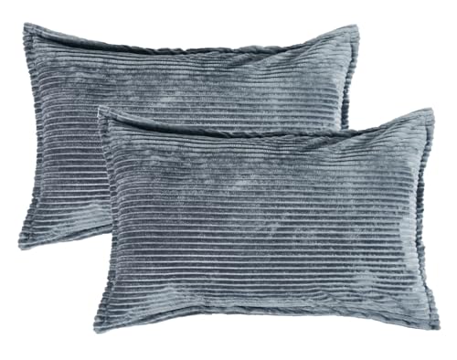 Image of RD TREND Presents Velvet 250 GSM Self Stripe Pillow Cover Set of 2 with Zipper, Size -18 inch x 28 inch Inches (45x71 Cm) (Grey)