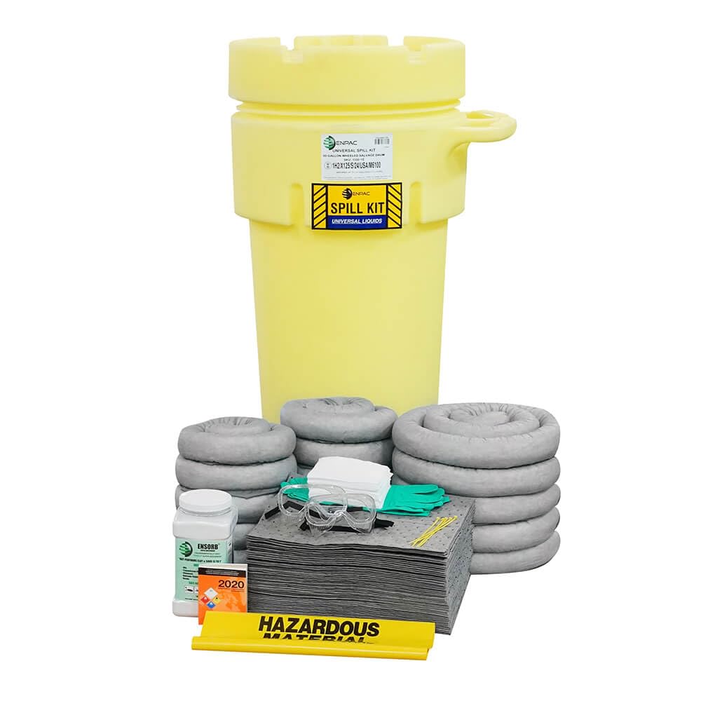 Enpac 50-Gallon Wheeled Salvage Drum Spill Kit, Universal, Yellow, 31 Gallon Capacity
