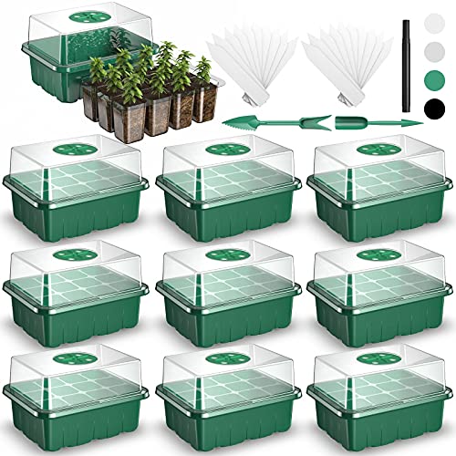 120 Cells Seed Starter Tray Seedling Trays VpnDiyp 10 Packs Seed Starter Kit with Humidity Dome and Drain Hole Seed Starter Kit Seedling Starter Tray for Planting Seeds Seed Starter