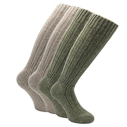 2 Paia - Calze lunghe e pesanti con Alpaca - Collezione ALPES - calde e confortevoli, in assortimento di due colori (Sabbia e Verde, 44-46)