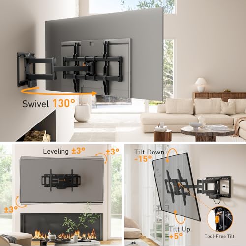 undefined Perlegear Full Motion TV Wall Mount with Power Strip for 42–90 Inch TVs up to 150 lbs, Pre-Assembled TV Mount Has Smooth Swivel, Tilt, Extension, Max VESA 600x400mm, 12“/16”/24” Wood Studs, PGLF11 の商品画像 4