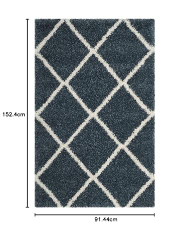 Image of Handwoven Microfibre 3D Rug for Living Room (Slate Blue & Ivory, 3 X 5 Feet, Microfibre)