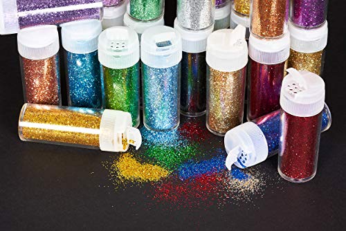 perfect ideaz • 24 x 10g (240g) Glitzerpulver bunt, Glitter-Puder in 24 Farben, Bastel-Staub in Dose mit Streu-Deckel… – Bild 4