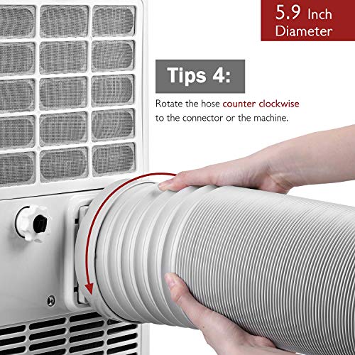 Image of TURBRO Portable Air Conditioner Universal Exhaust Hose - 5.9 Inch Diameter, 78 Inch Length, Anti-Clockwise Thread, White (707-90-013) | for Portable AC Units, Anti-Clockwise Thread, White, Sturdy, No-odor PP Construction