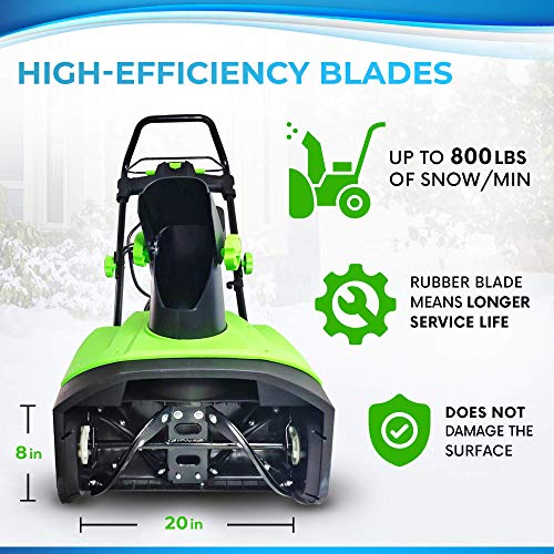 Project One Electric Snow Blower,|15-Amp| 20-Inch Width Steel Auger Dual Electric Motor Snow Thrower, 180° Chute Rotation, 45\" Vertical, 30 FT Throwing Distance, Electric Lightweight, Low Noise - Thumbnail 2