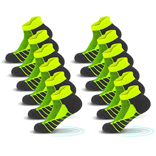 QINCAO Calcetines Tobilleros Hombre y Mujer 6 Pares Calcetín Deporte de Algodón Anti-ampollas Acolchados Calcetines Cortos 6 x Verde 39-42