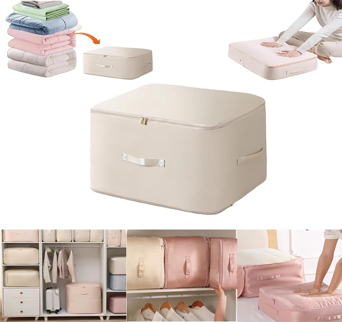 Ultra Space Saving Self Compression Organizer,Portable Heavy Duty Moving Bags Storage Tote for Space Saving,Space Saving Self Compression Organizer for Comforters,Blankets,Bedding. (Beige, X-Large)