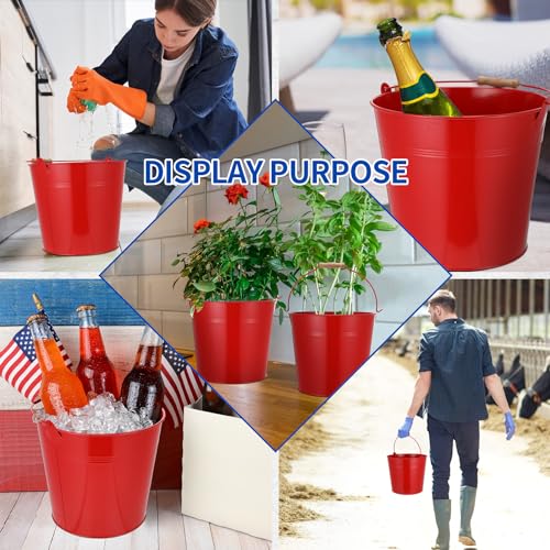 Image of Didaey 12 Pcs 9 Quart Large Galvanized Metal Buckets with Handle Inch Heavy Duty Stainless Steel Pails Round Pail for Party Wedding, Crafts, Utensils, Table Centerpieces (Red)