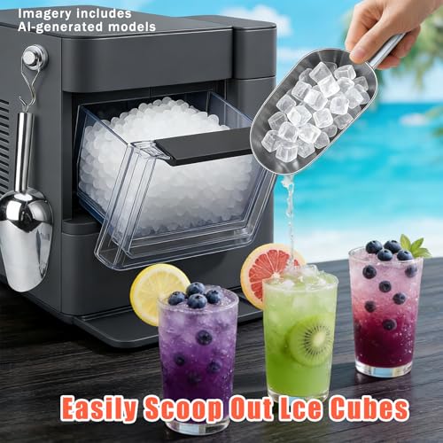Image of Stainless Steel Ice Scoop with Magnetic Hook, Compatible with GE Profile Opal Nugget Ice Makers - Dishwasher Safe, for Freezer Bin, Kitchen, Bar (1 Scoop + 1 Hook)