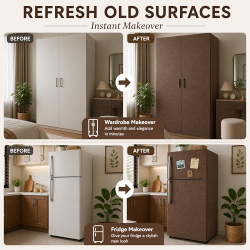 Image of TOTAL HOME Textured Wallpaper for Wall & Furniture | Self Adhesive, Waterproof, Oil Proof PVC Peel and Stick Contact Paper for Almirah, Cupboard, Wardrobe, Bedroom, Living Room (Brown)