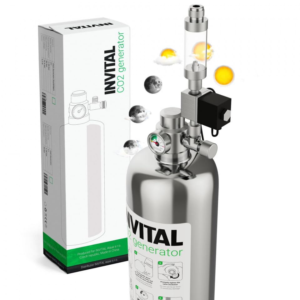 INVITAL CO2-Generator mit Nachtabschaltung | Nachfüllbare 2L-Flasche | Effizientes CO2-System für Aquarien | Fischbecken-Zubehör & CO2-Regler für Aquarienpflanzen | Langlebige Edelstahlkonstruktion