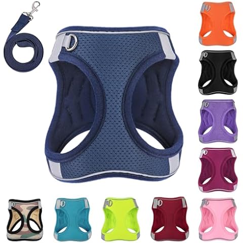PWOD Dog Harness with Leash Set, No-Pull Step-in Reflective Pet Harness with 1 Leash Clips, Adjustable Soft Padded Easy Walk Dog Vest for Small Medium Large Dogs, Cats(Dark Blue,Medium) Cover