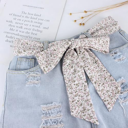NIDMIDO Women Floral Knotted Waist Skinny Scarf Belt,Jeans Dress Ribbon Sash Belts,Vintage Tie Bag Belt Accessories2