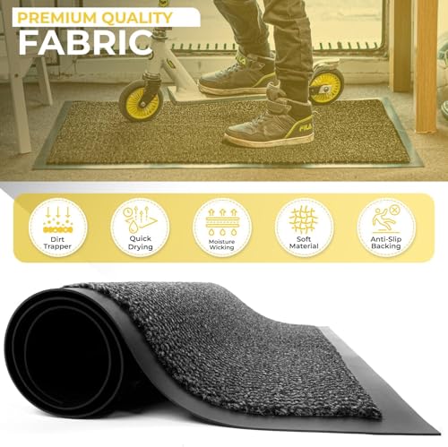 BLADO Washable Door Mats Indoor & Outdoor - Non-Slippery Heavy Duty - Stylish & Large Rubber - Perfect Dust Grabbing Doormats (Anthracite, 60cm x 80cm)