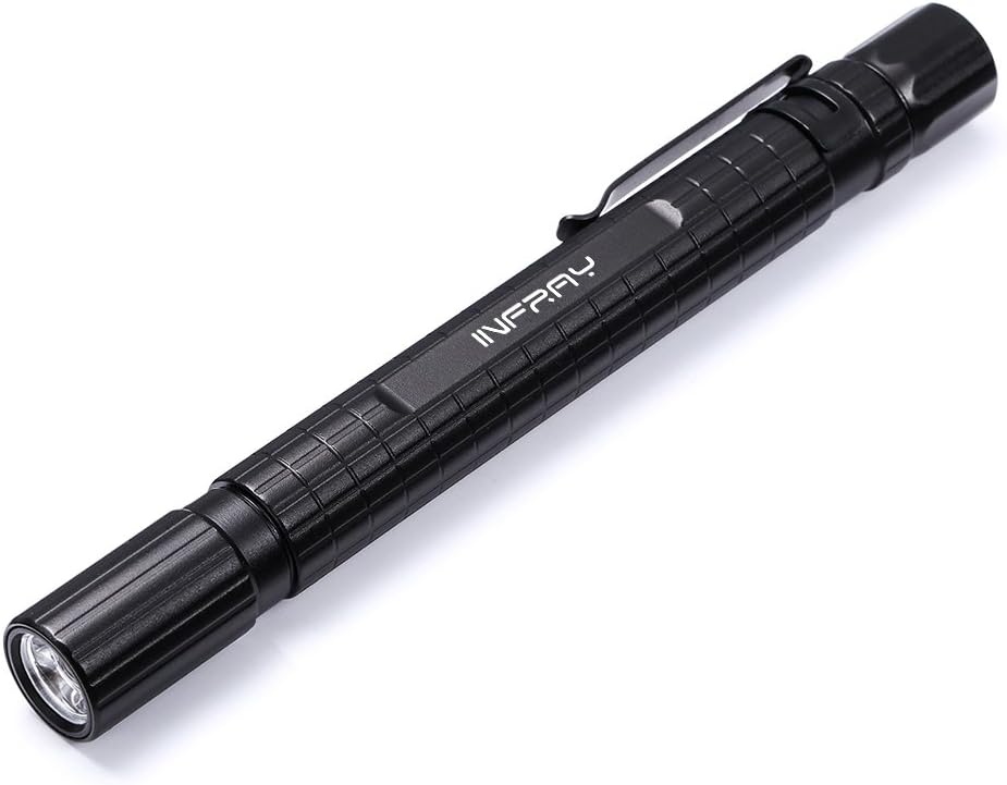 infray LED Pen Torch Power by 2AAA Batteries, Pocket-Size Zoomable Flashlight, IP65 Water-Resistant, 3 Light Modes and Pocket Clip. Ideal for a Specialist Such as Doctor, Mechanic.