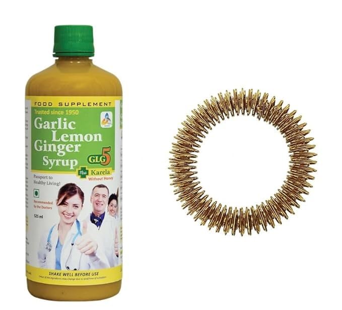 SKSB GLG5+ Karela Syrup made up of Garlic, Lemon, Ginger, Karela (Bitter Gourd), Turmeric & American Apple Cider Vinegar 525ml each with one No. Sujok Ring for Arms Acupressure-image-36