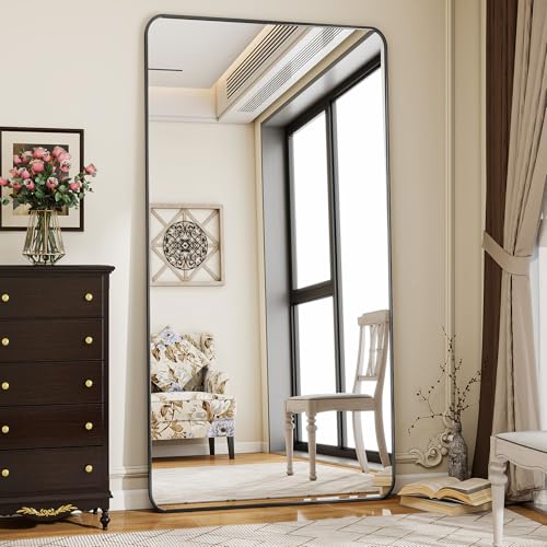 Koonmi espejo de pie con esquinas redondeadas, 76 x 171 cm, soporte incluido, para dormitorio y...